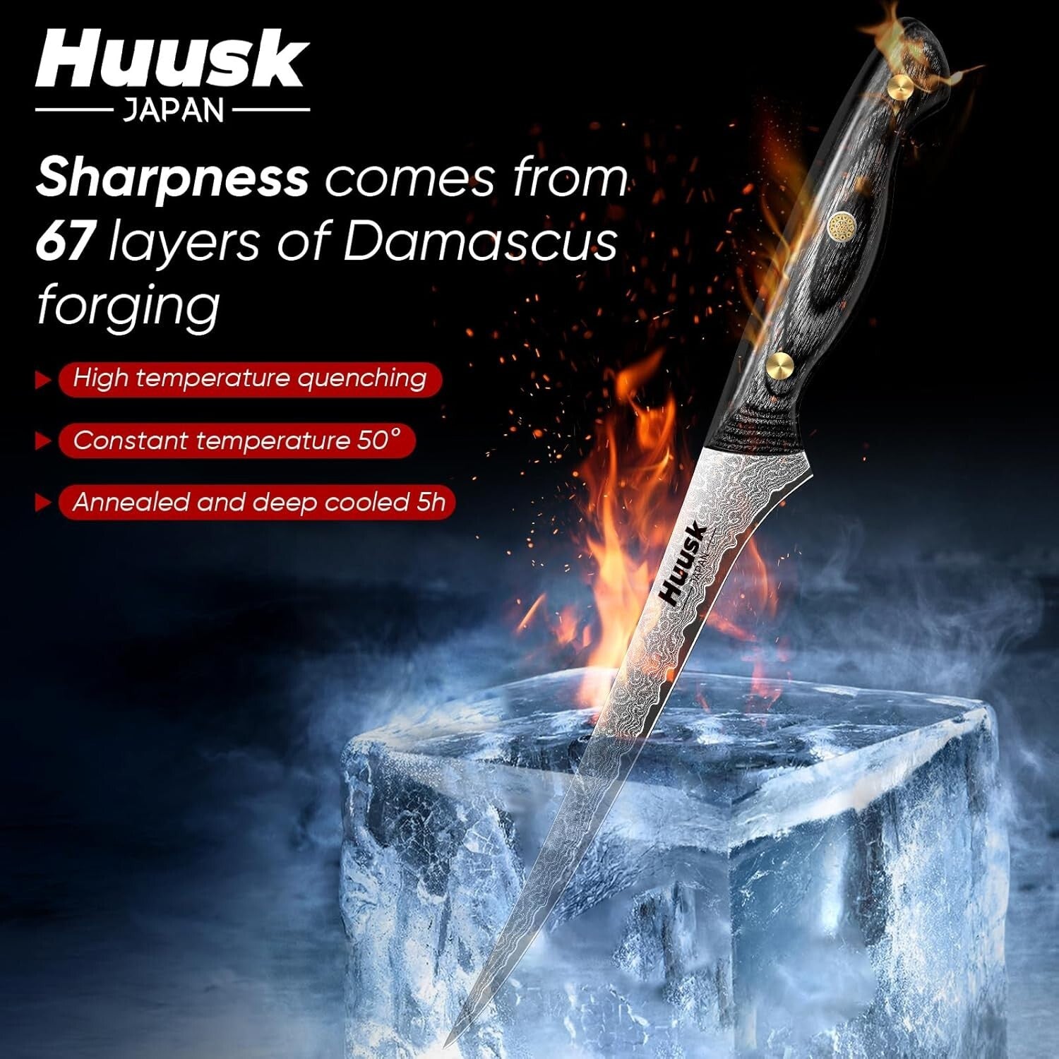 Premium Damascus Steel Fish Fillet Knife - Ergonomic Ebony Handle Design