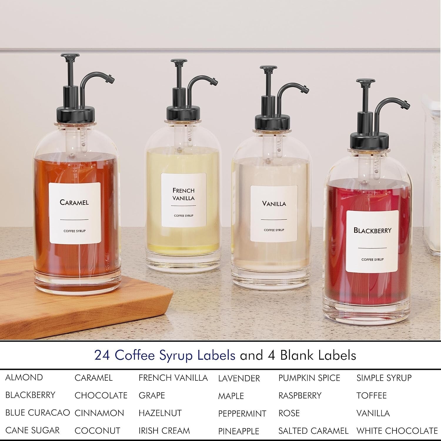 Elegant Coffee Syrup Dispenser Set - 6 Glass Bottles with Leak-Proof Pumps