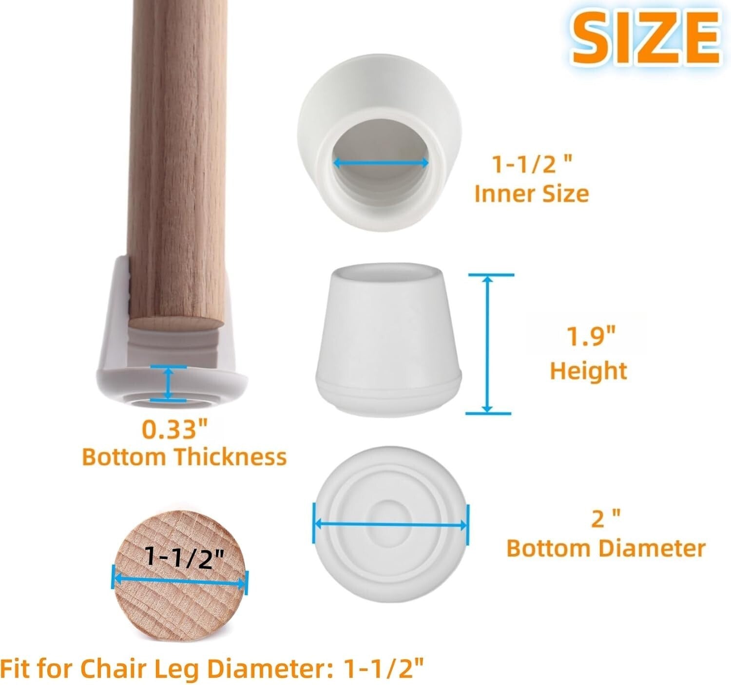 24-Pack Non-Slip Rubber Chair Leg Caps - 1-1/2" Floor Protectors for Hardwood