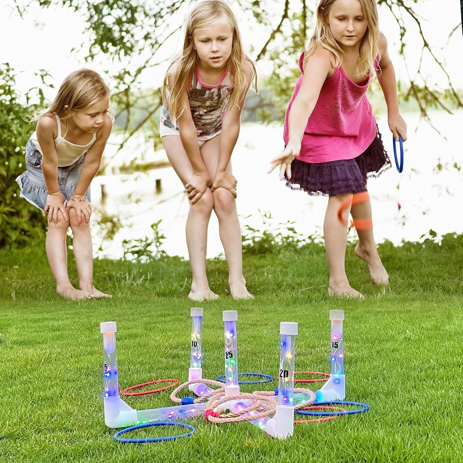 Family-Friendly LED Ring Toss Game - Easy Setup with 10 Piece Set for Play
