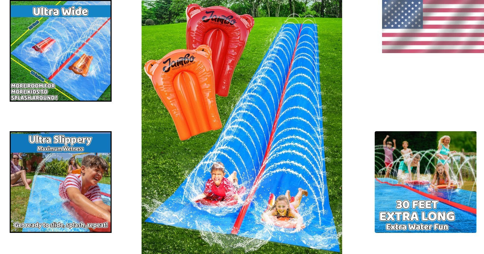 Extra Wide Slip and Slide: 30FT Water Slide with Sprinkler Effect & Bodyboards