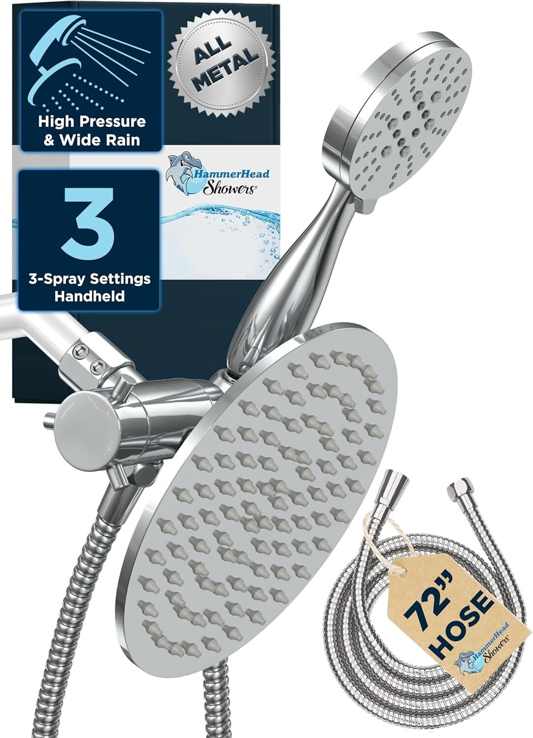 Elegant 8-Inch Rainfall Shower Head & Handheld Combo - Lifetime Warranty