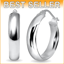 Load image into Gallery viewer, Elegant Sterling Silver Click-Top Hoop Earrings - Half Round Design Available