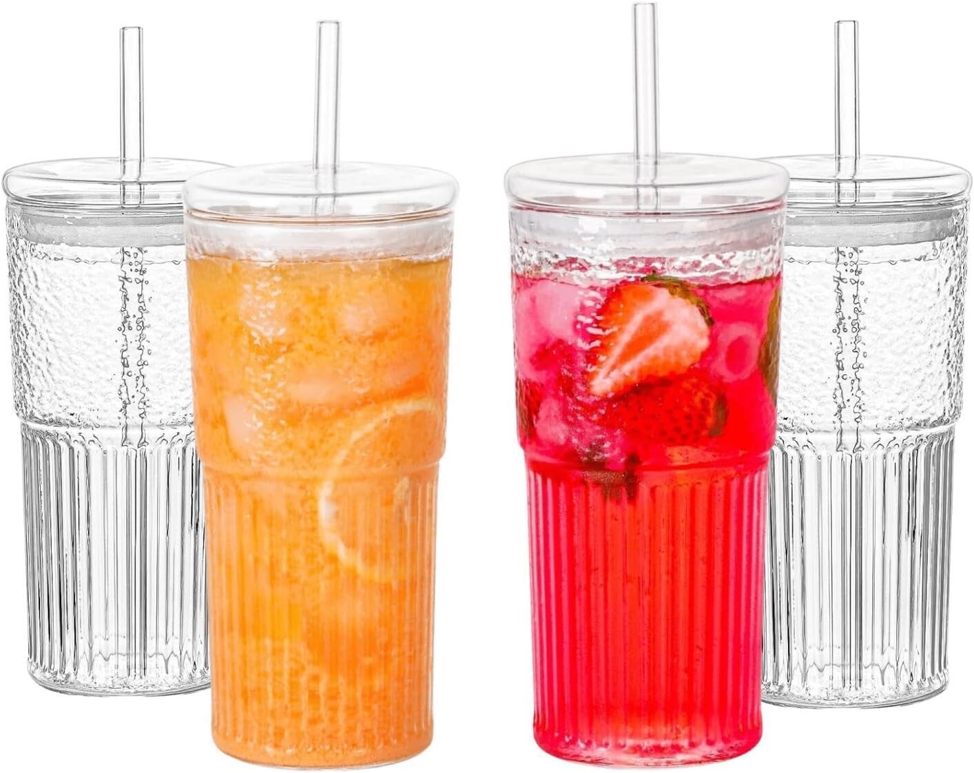 Elegant 4-Piece Glass Tumbler Set - 20 Oz with Lids & Straws for Every Occasion