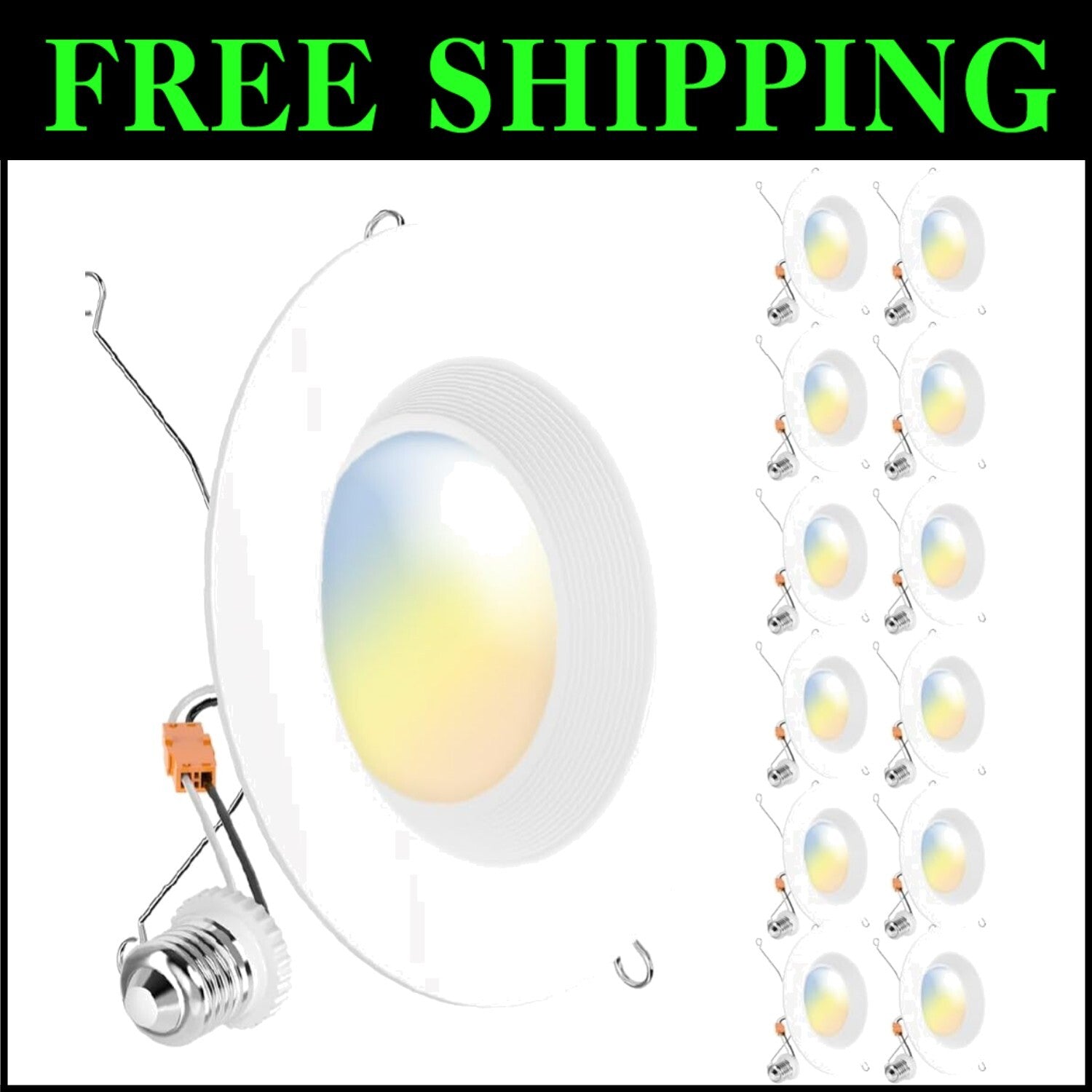 Retrofit 12 Pack of 6-Inch Dimmable LED Can Lights - 1050 LM & Selectable Colors