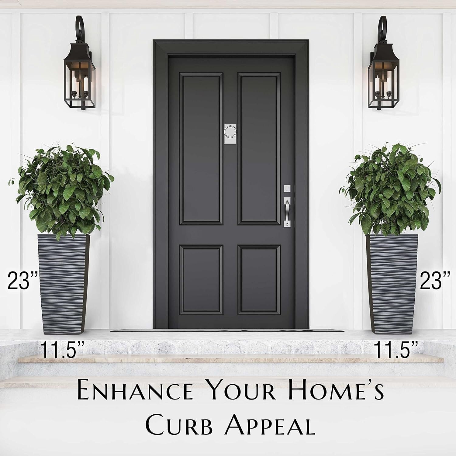 2-Piece Set 24” Square Planters in Dark Gray - Weather Resistant and Lightweight