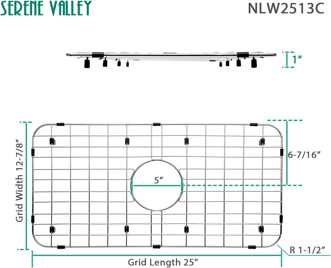 Durable 25" x 12-7/8" Kitchen Sink Grid - Center Drain & Scratch Resistant