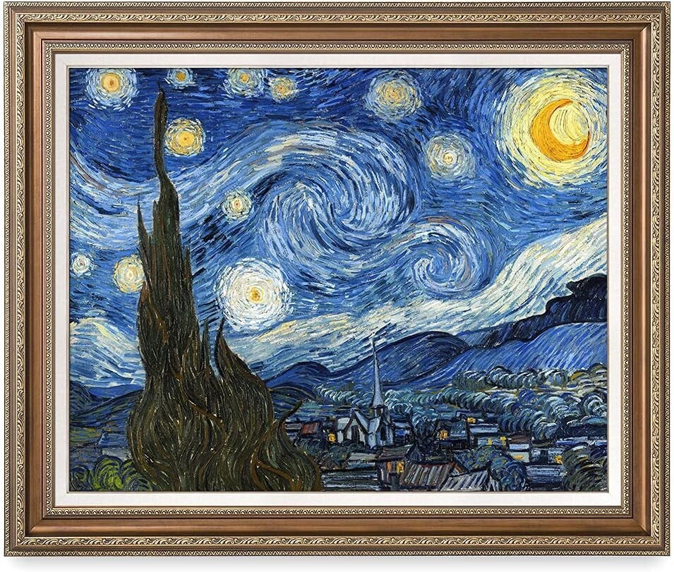 Classic Starry Night Giclee Canvas Art - Framed Size 36x30in - Made in USA