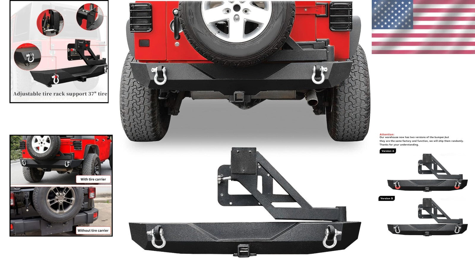 All-in-One Jeep Bumper with Tire Carrier and Hitch Receiver for JK JKU Models