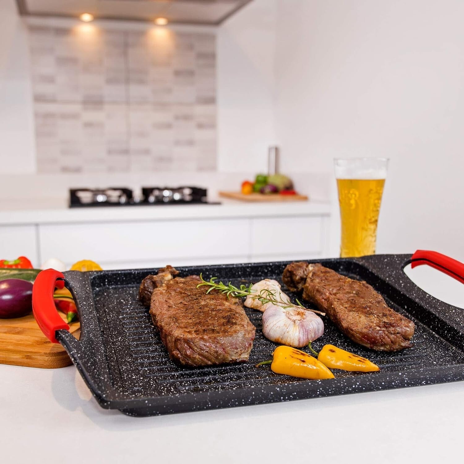 Versatile Indoor Grill Pan - 18x10.5” Non-Stick for Fish, Steak, Veggies