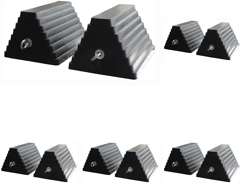 10-Pack Heavy-Duty Rubber Wheel Chock with Eyebolt for Secure Vehicle Parking