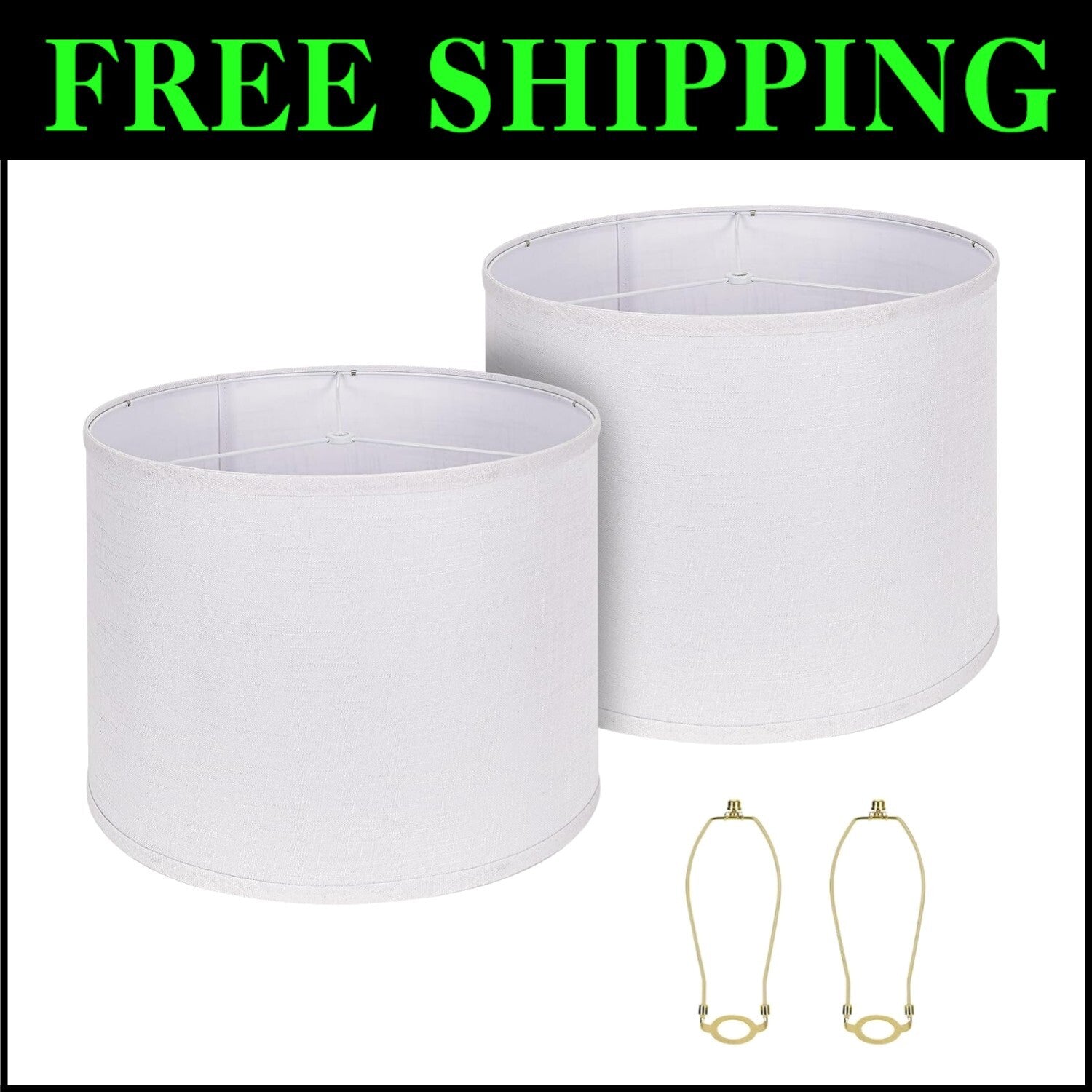 Elegant White Drum Lamp Shades 15" - Durable Natural Linen with Spider Fitter