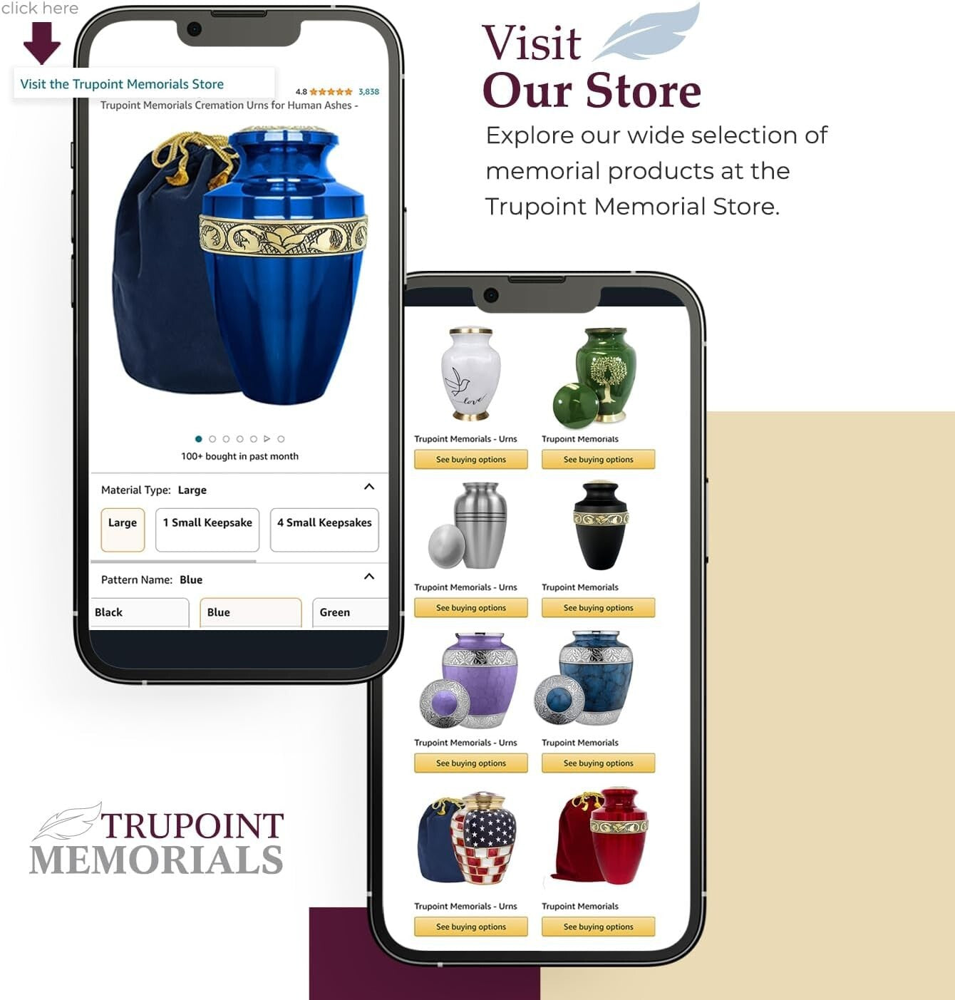 Beautiful Decorative Burial Urn for Adult Ashes - Blue and Gold Aluminum Finish