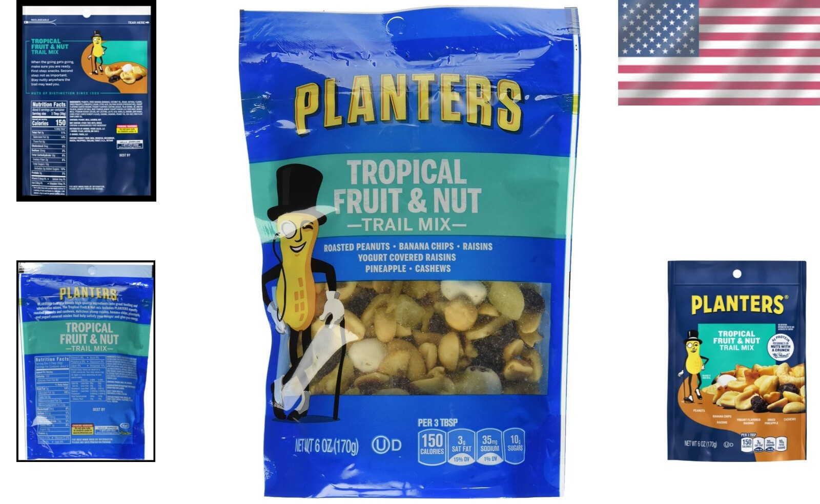 Tropical Fruit & Nuts Trail Mix - Pack of 6 Resealable 6oz Bags, Healthy Snack
