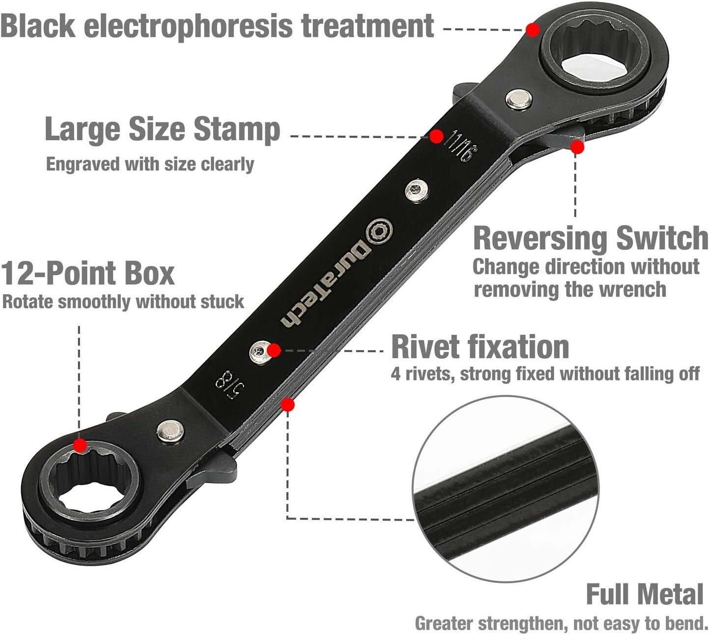 10-Piece Reversible Ratcheting Wrench Set with Offset Box Ends, SAE & Metric
