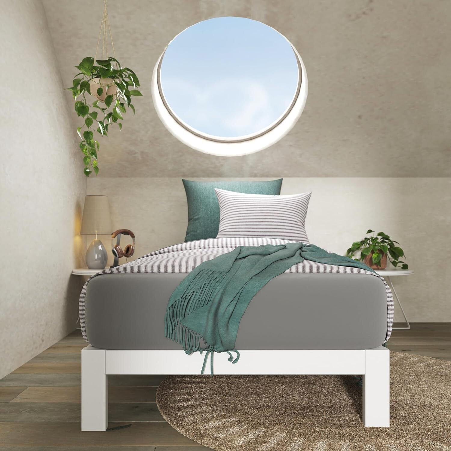 Arnav Twin Bed Frame in White – Strong Steel Construction, Headboard Compatible