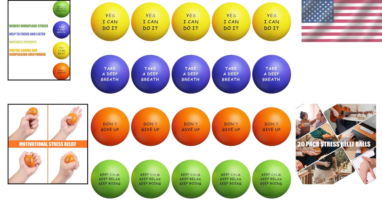 20-Pack Motivational Stress Balls for Kids & Adults - Relieve Anxiety Anywhere