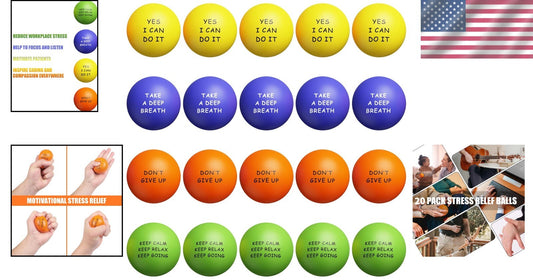 20-Pack Motivational Stress Balls for Kids & Adults - Relieve Anxiety Anywhere
