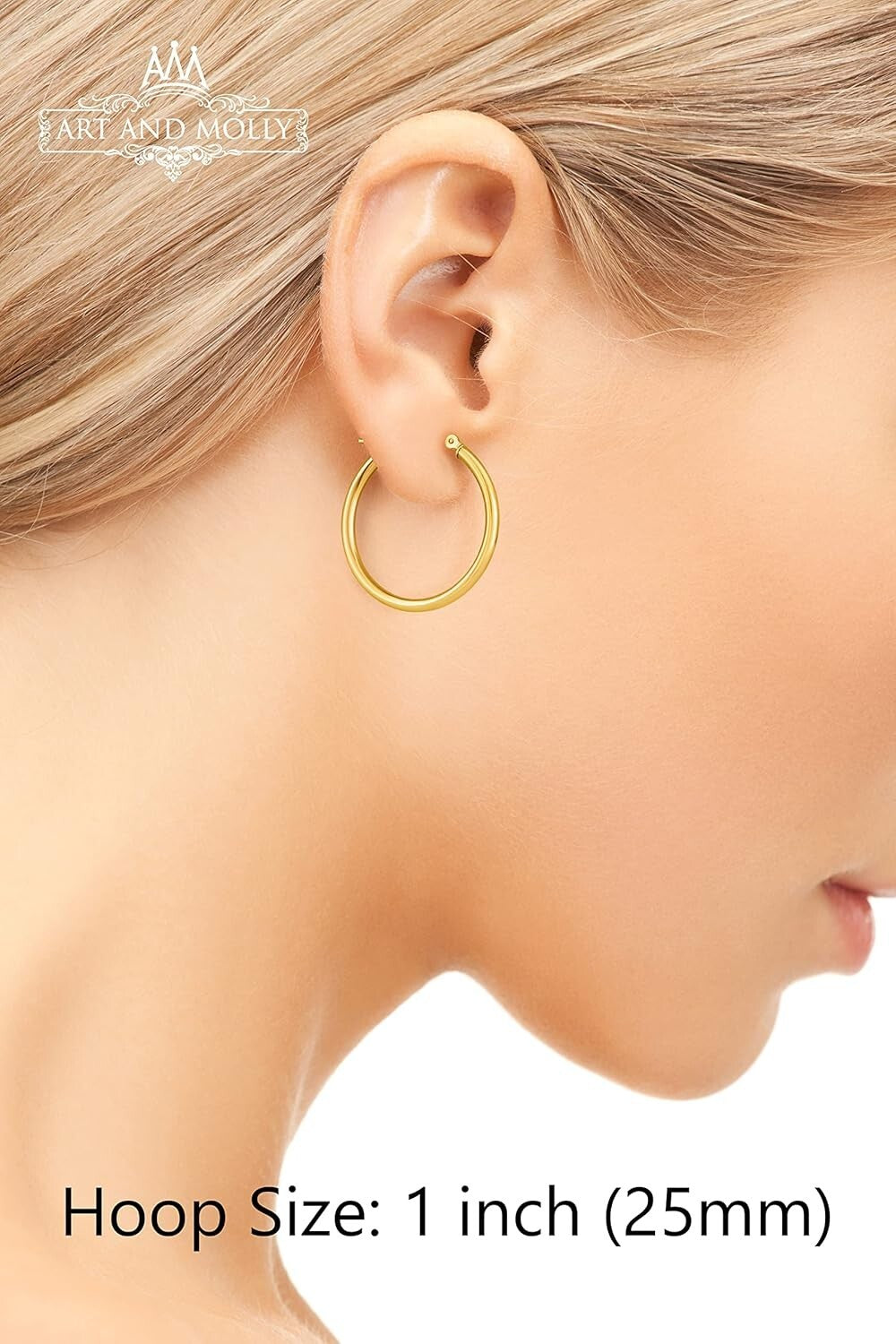 Elegant 14k Gold Hoop Earrings - 1 Inch Diameter, Gift Ready in Deluxe Box