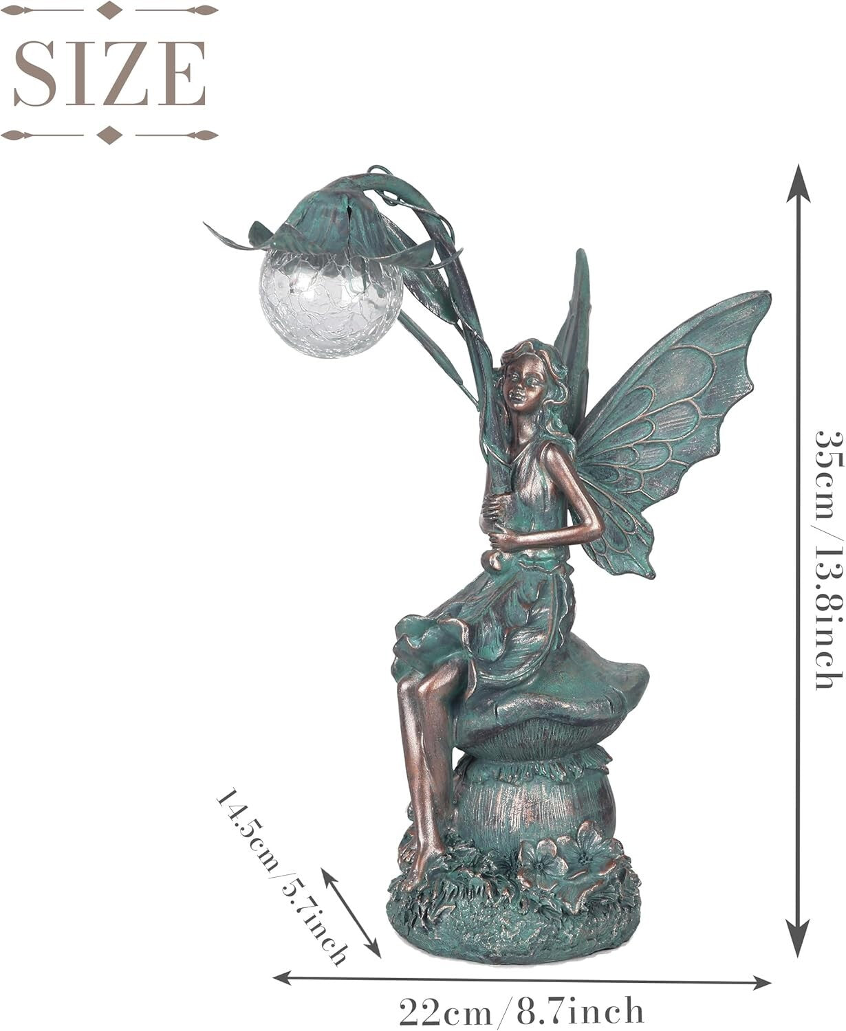 Enchanting Patina Bronze Fairy with Solar Glow Light – Decorative Garden Gift