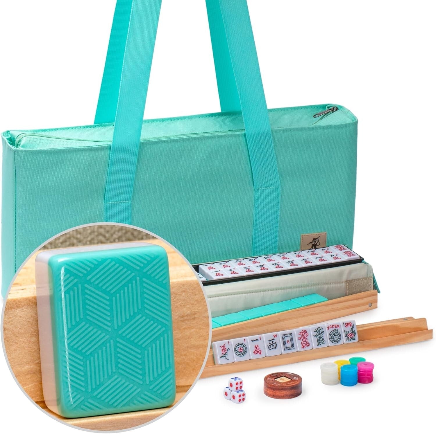 All-in-One American Mahjong Set with Nylon Carry Case, Tiles, & Pushers Included