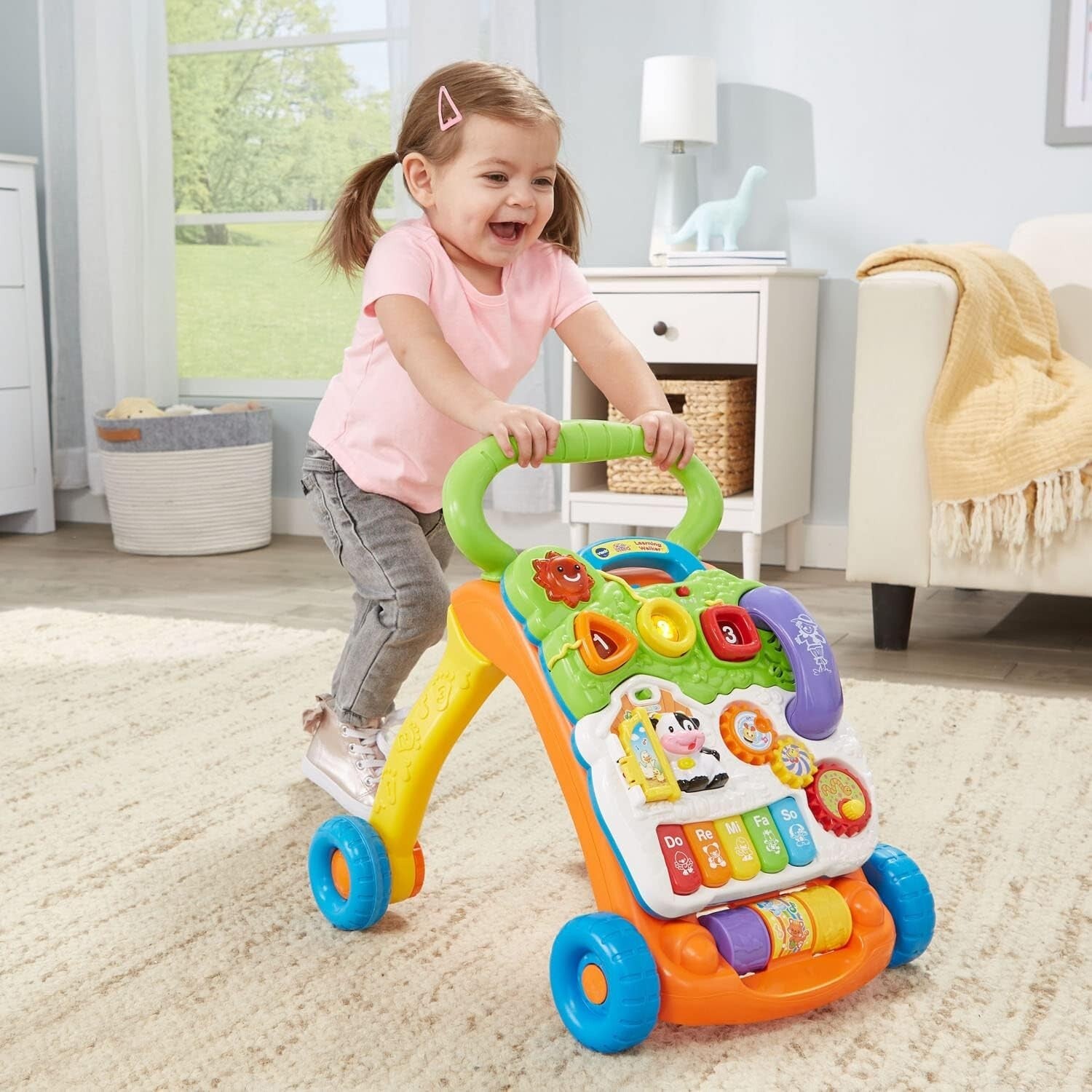 Adjustable Sit-to-Stand Learning Walker with Musical Tray and Motor Skill Toys