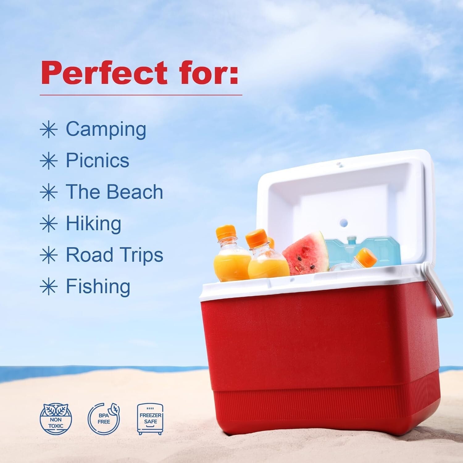 8-Pack Jumbo Reusable Ice Packs - Keeps Food & Beverages Cold for Hours