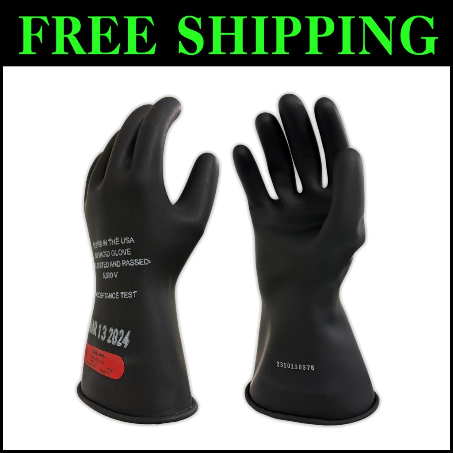 Dielectric Rubber Electrical Gloves, Size 9, Class 0 | Pro-Certified Protection