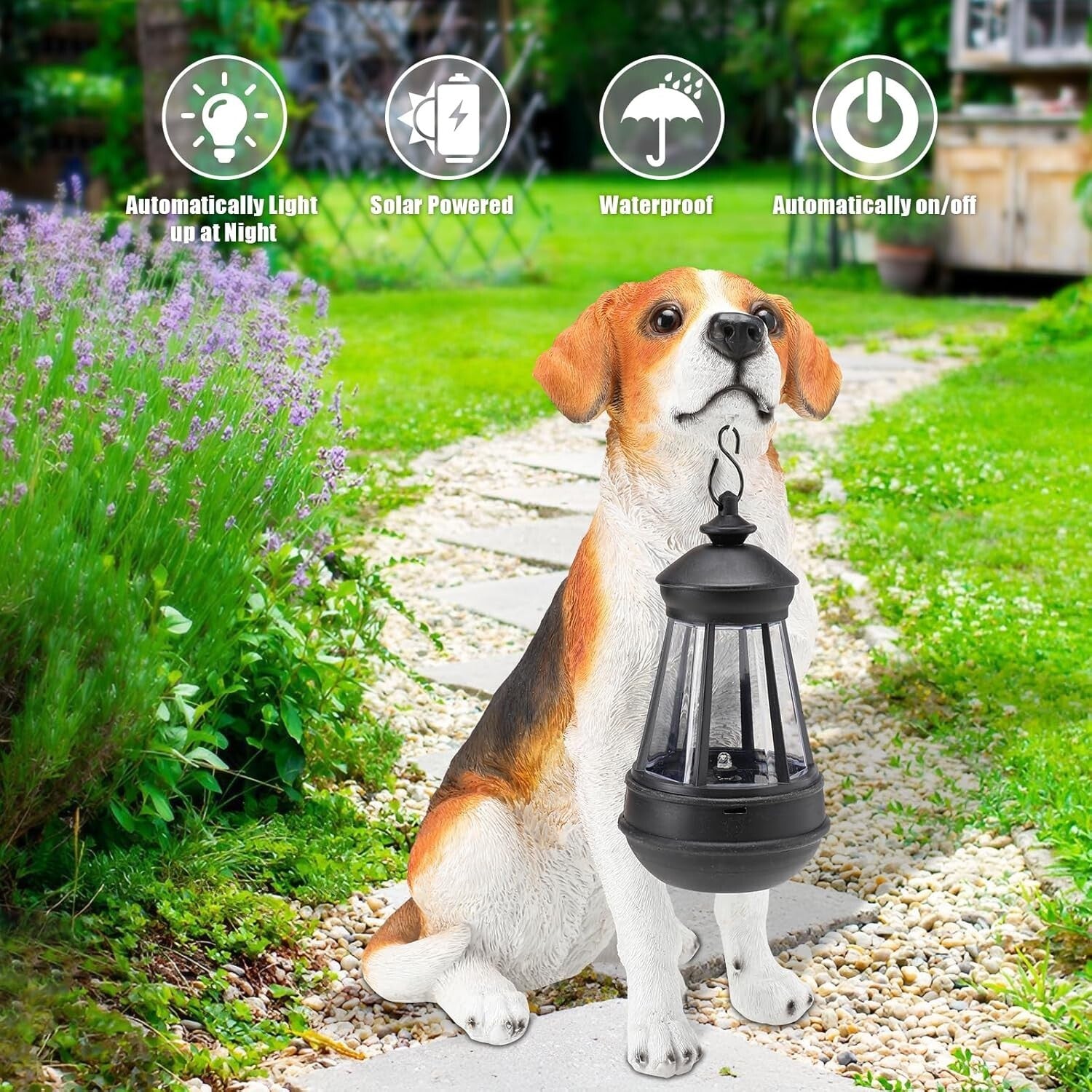 Durable Solar Garden Beagle Statue - Illuminated Outdoor Decor for All Seasons