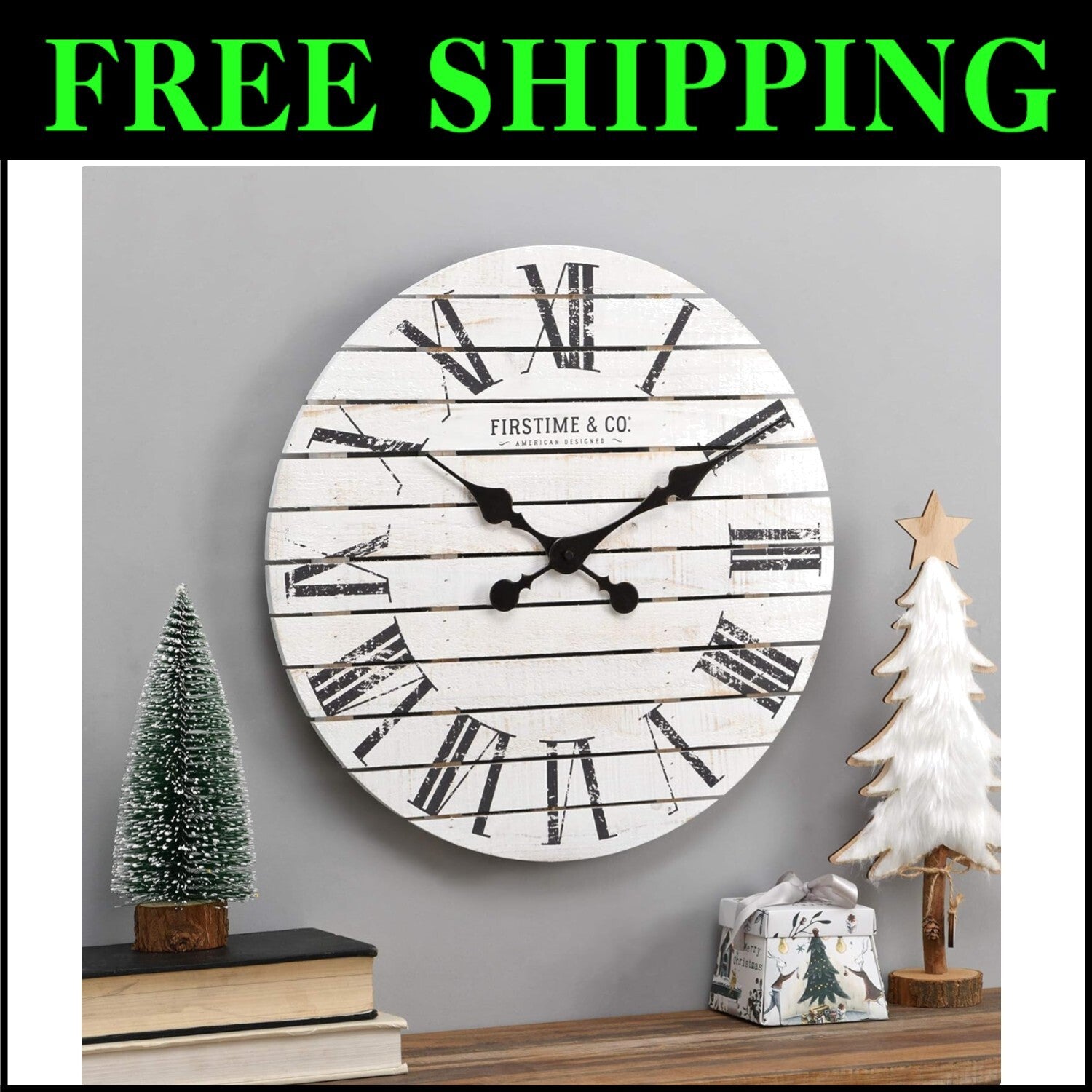 Rustic 18'' Farmhouse Wall Clock - Large White Wood Decor for Living Space