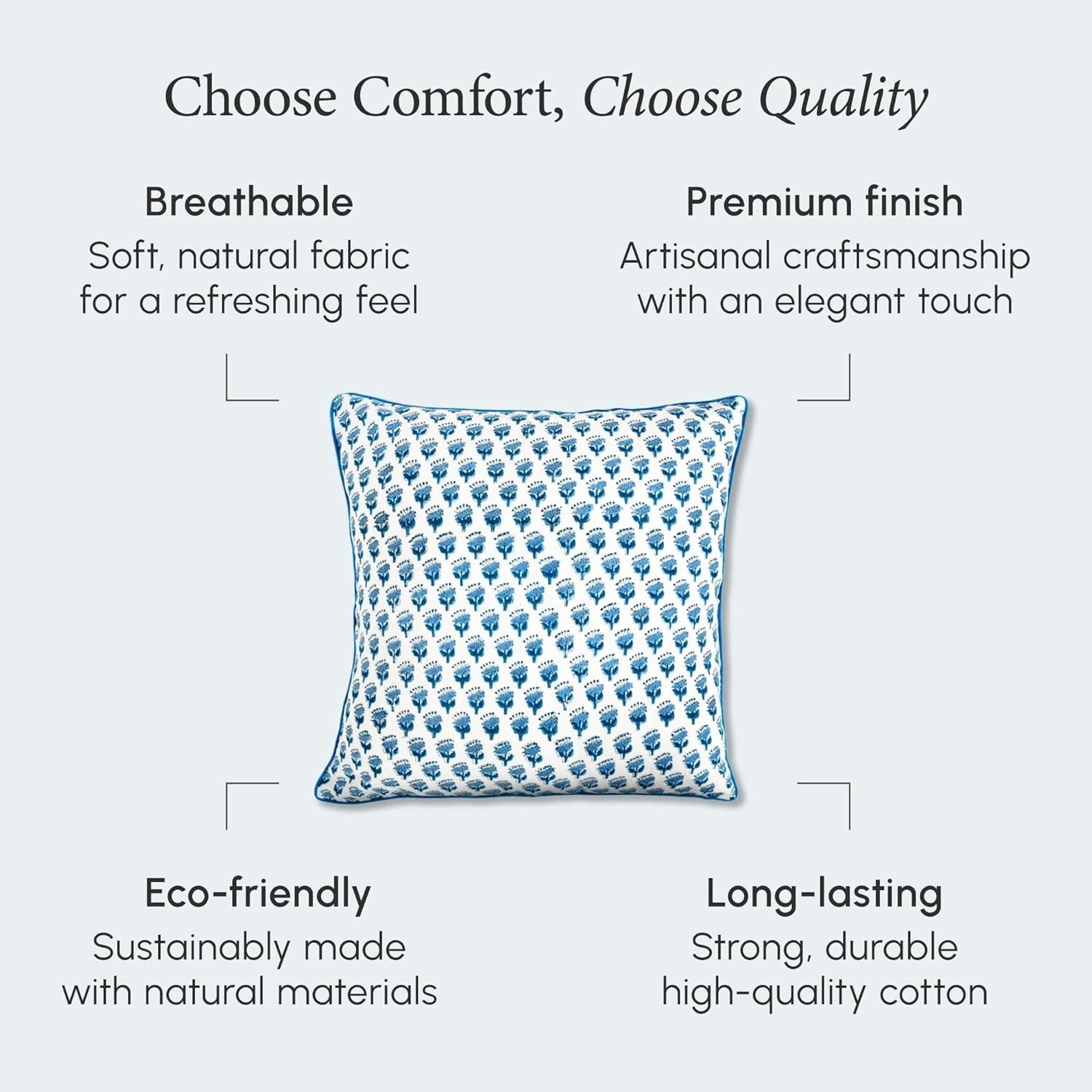 Handcrafted Apatite Blue Floral Throw Pillow Covers - Elegant Bohemian Style