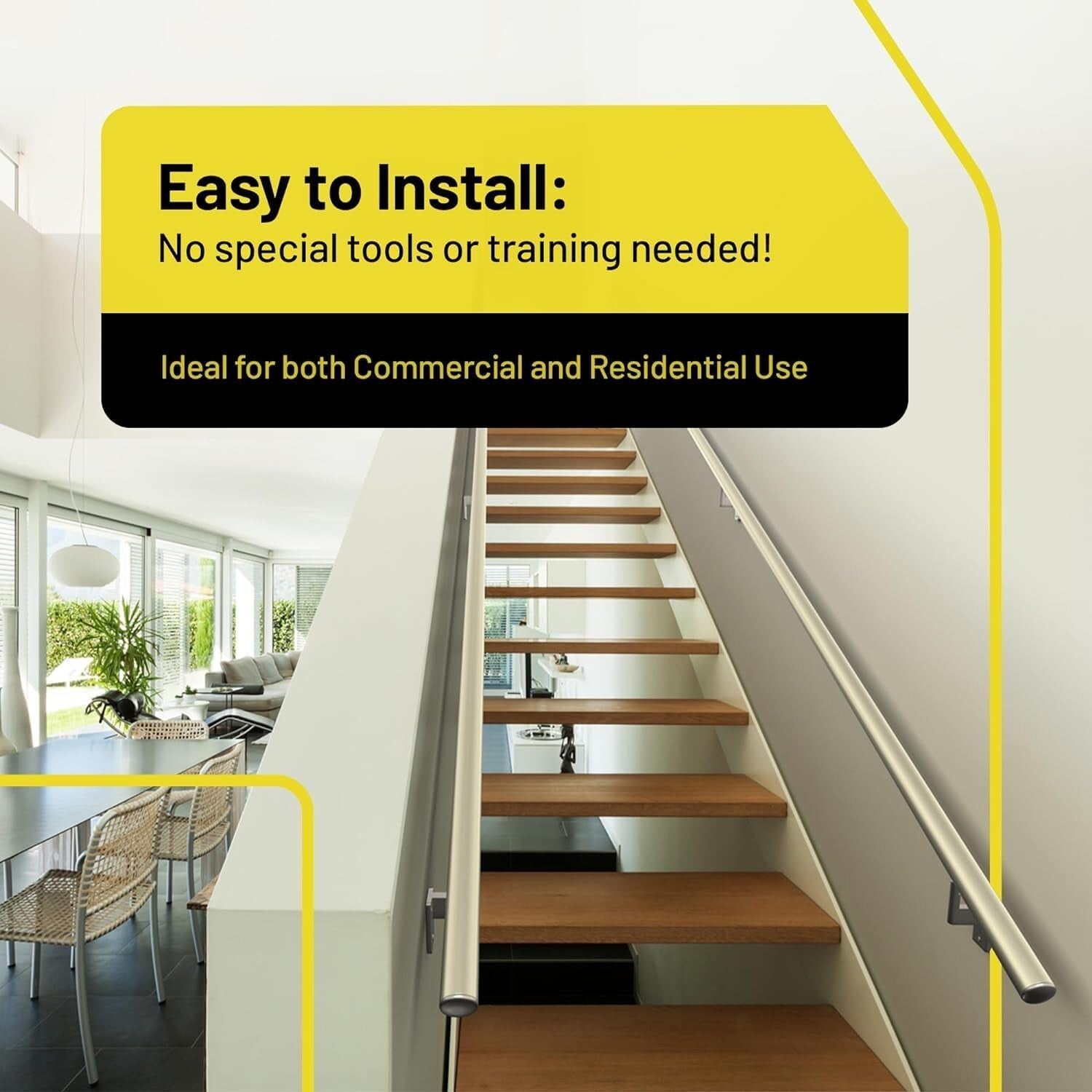 Elegant 6ft Black Anodized Aluminum Handrail Kit with Pivoting Wall Brackets