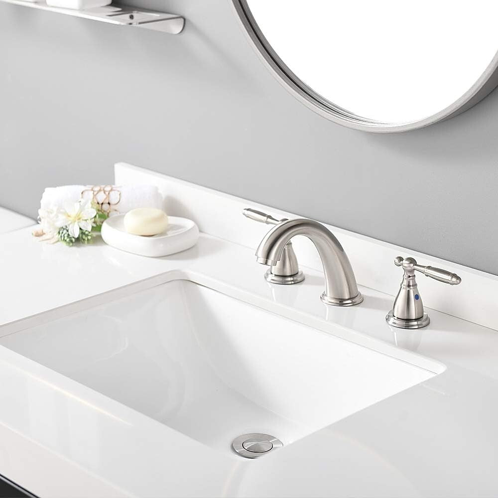 Elegant 2-Handle Brushed Nickel Bathroom Sink Faucet - Easy Install & Durable