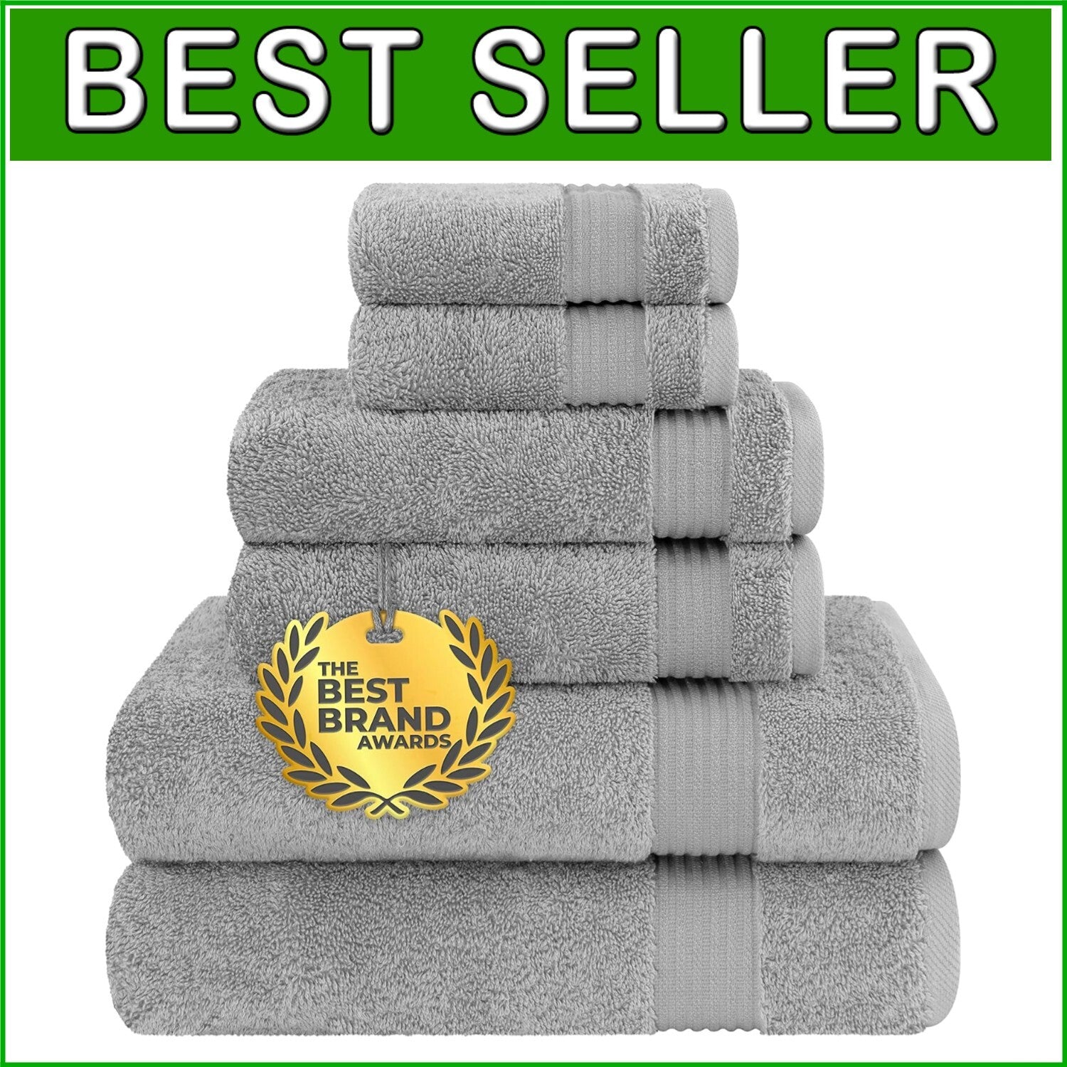 6-Piece Bath Towel Set: Premium 600 GSM Absorbent Cotton Towels in Light Grey