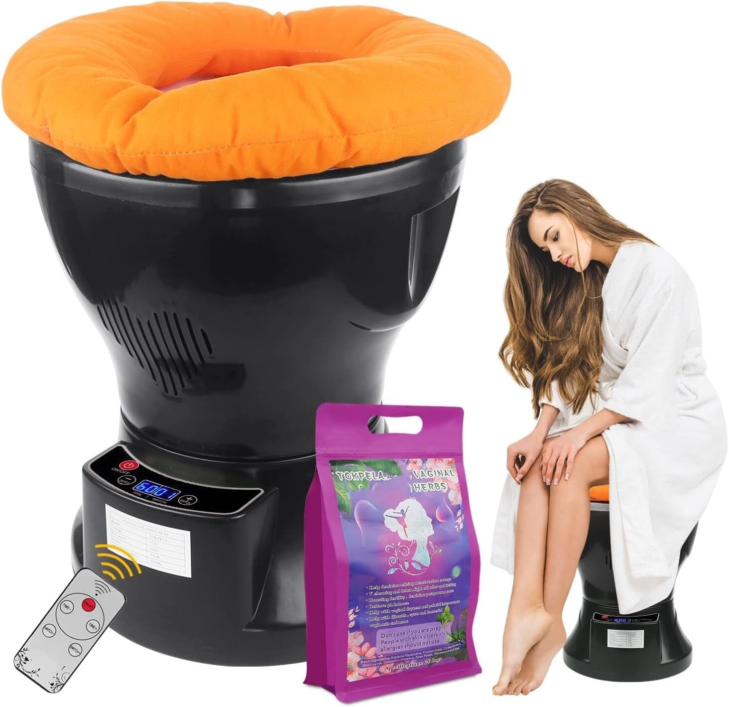 Dual Control Yoni Steamer with Soft Cushion & 20 Herbal Bags for At-Home Care