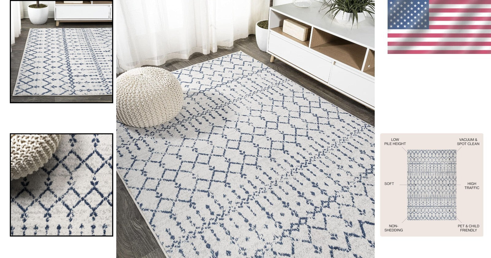 Stylish 7'8" x 10' Moroccan Diamond Rug - Durable, Non-Shedding & Easy to Clean