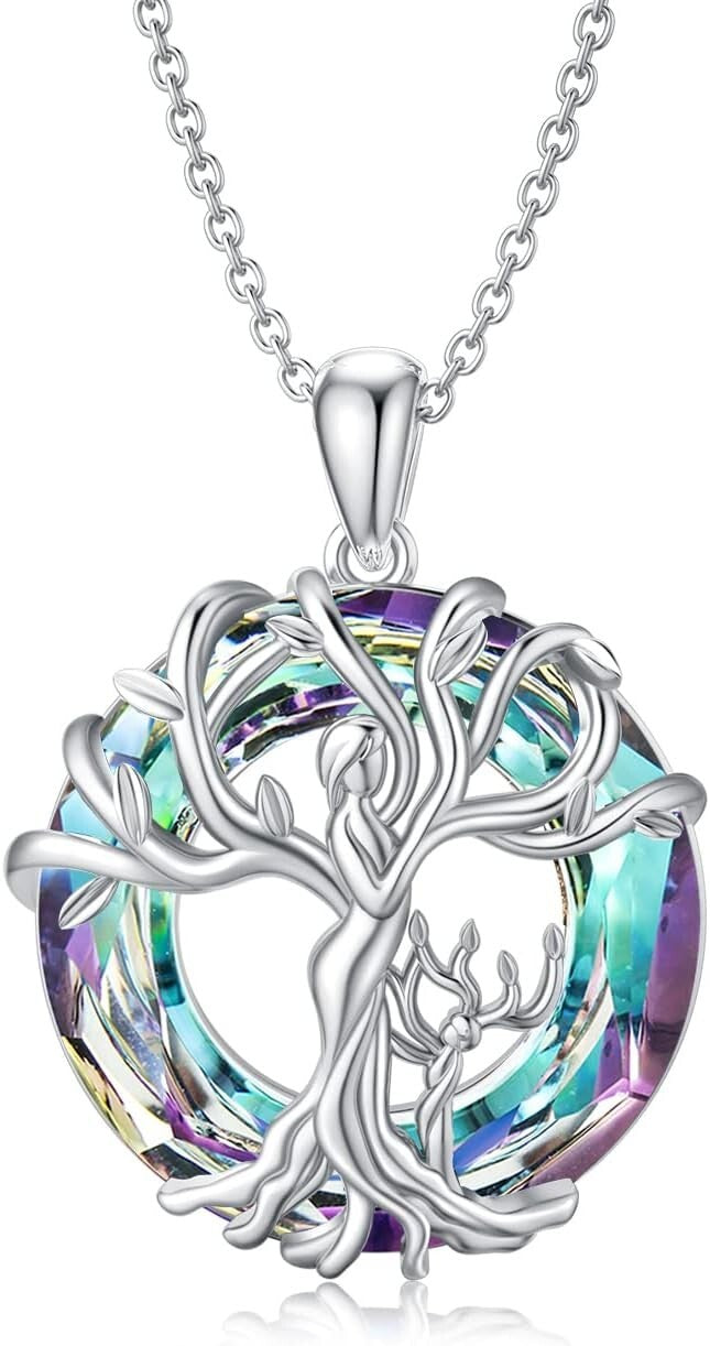 Mother-Daughter Tree of Life Pendant Necklace – Sterling Silver & Crystal Gift