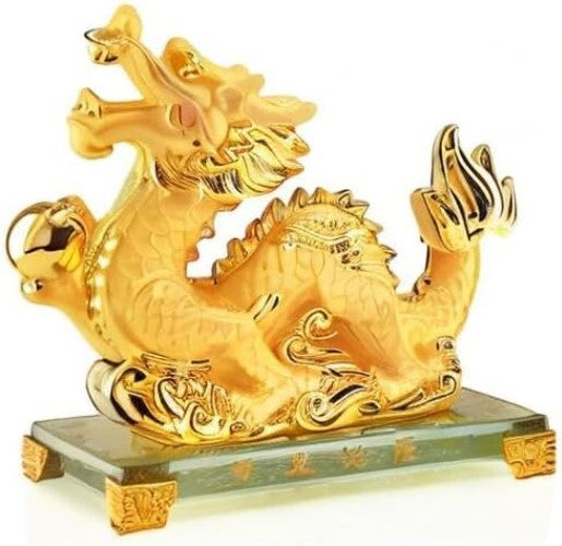2024 Year of the Dragon Large Golden Resin Figurine - Collectible Table Decor