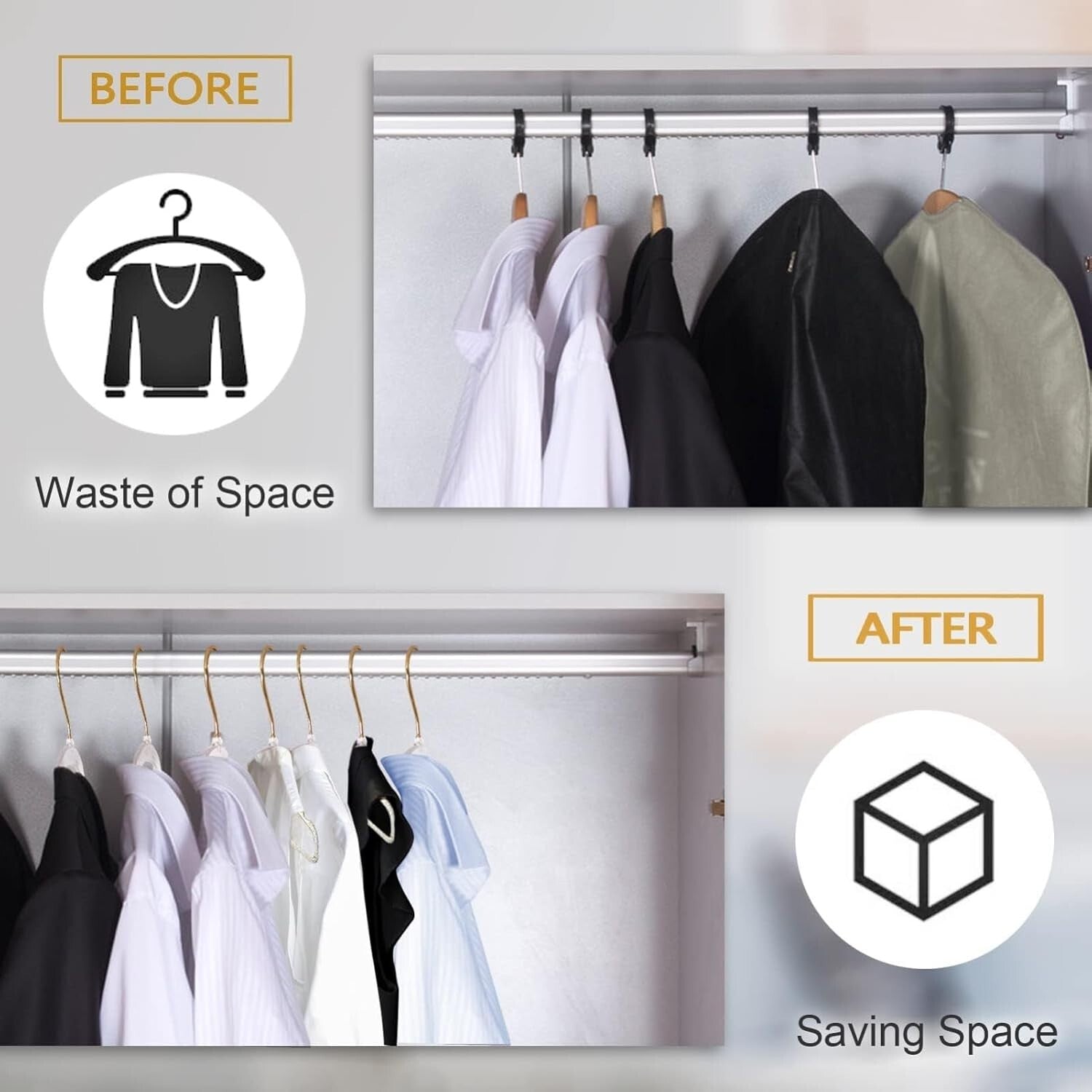 40 Pack Blue Glitter Hangers with Gold Swivel Hooks - Space Saving & Stylish