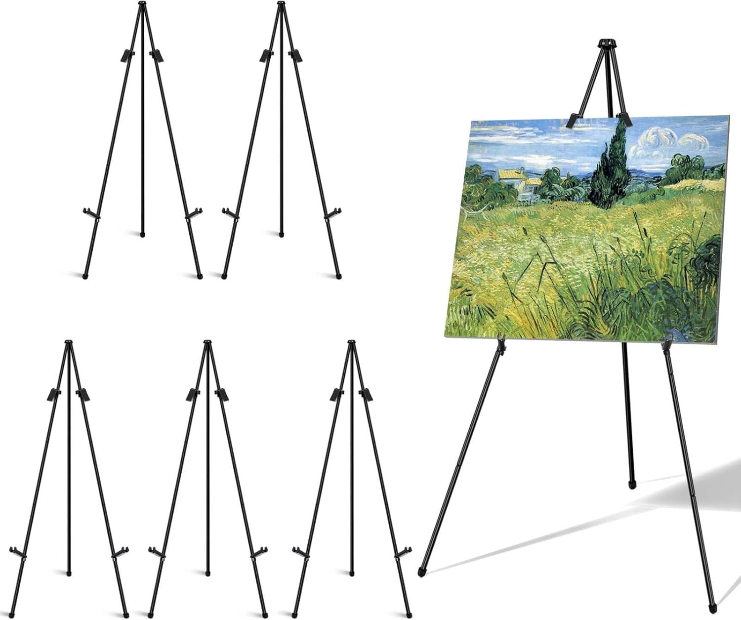 6 Pack Folding Easels for Stylish Displays - Portable & Adjustable to 66-Inch