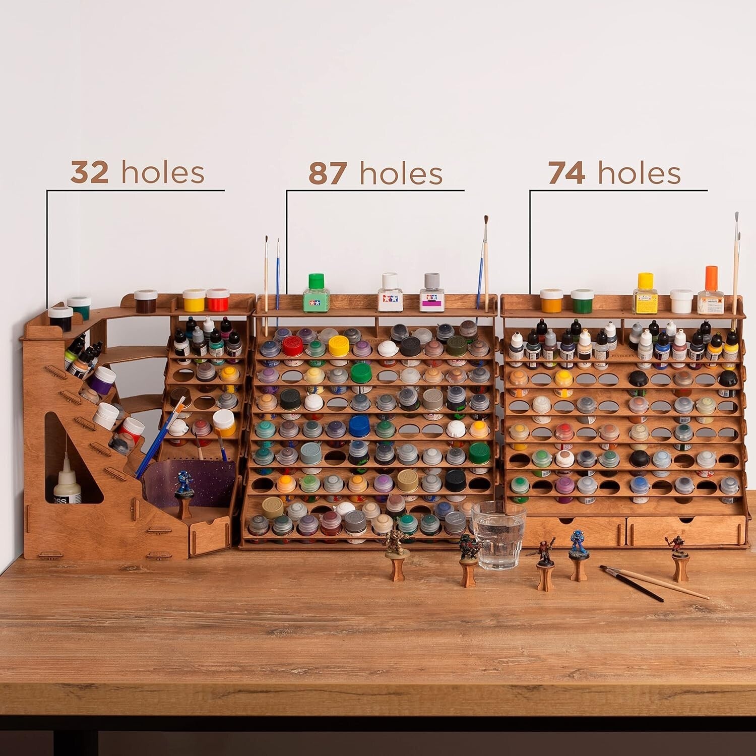 Elegant Wooden Paint Organizer for 87 Bottles & 14 Brushes - Easy Assembly