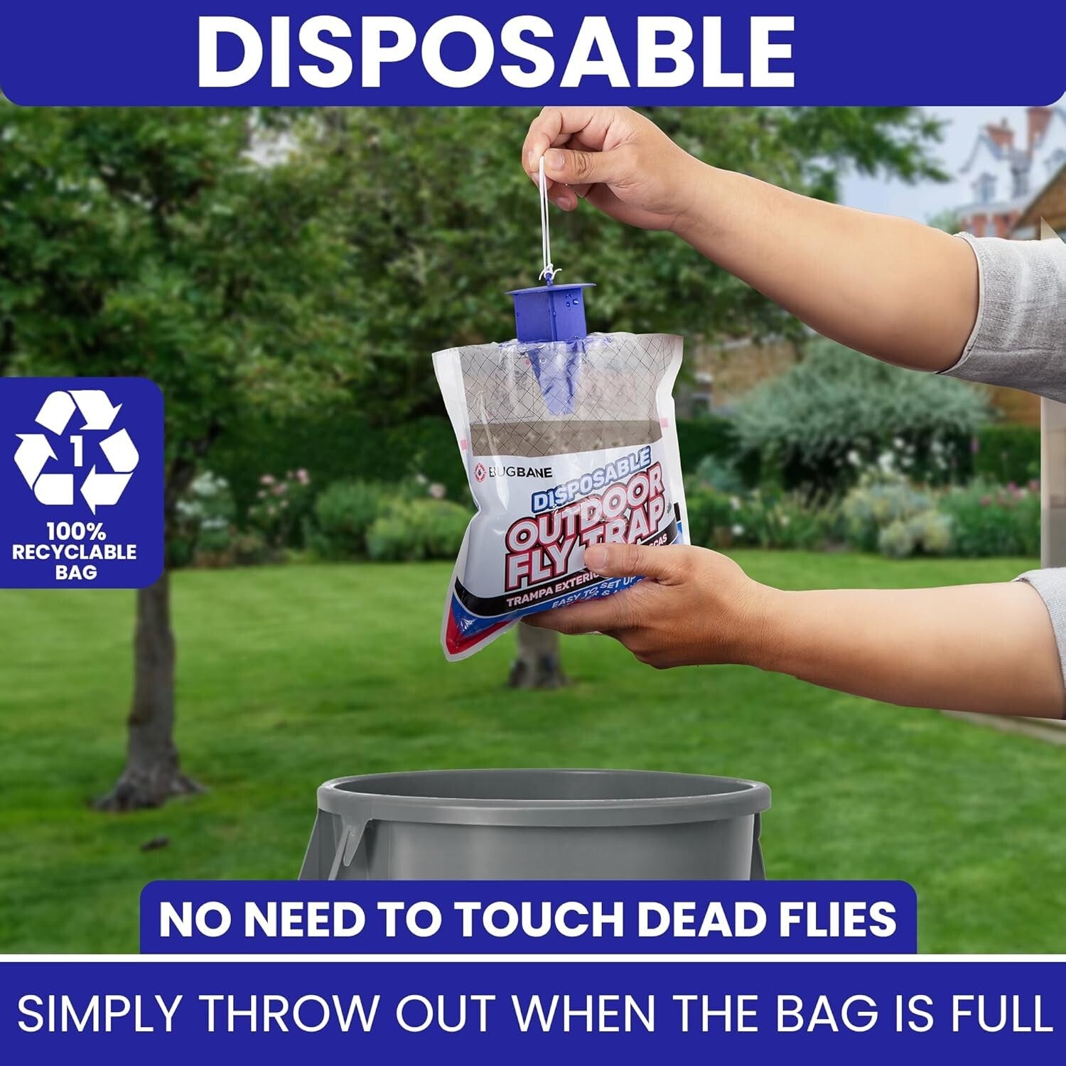 Easy Setup Fly Trap Bags - 12 Non-Toxic Hanging Lures for Outdoor Pest Control