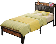 Load image into Gallery viewer, Sturdy Twin XL Bed Frame - Storage Headboard with USB Outlets for Modern Living