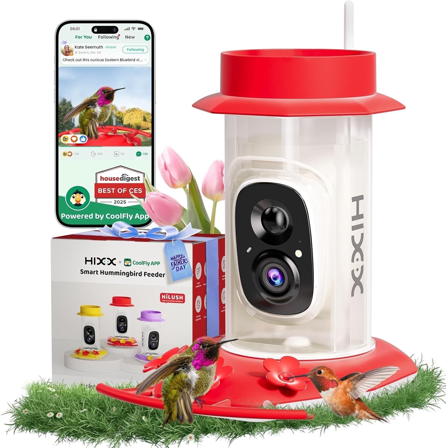 Interactive Hummingbird Feeder with HD Camera & Ant Moat - Gift for Bird Lovers