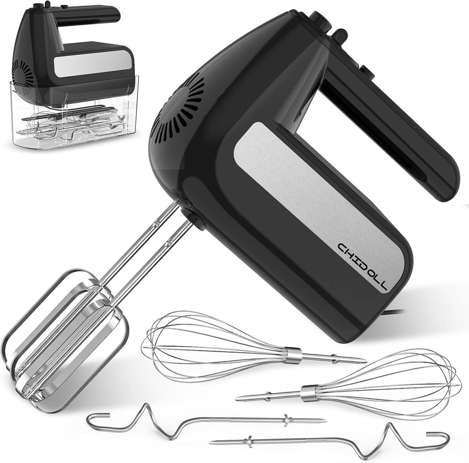 800W 5-Speed Electric Hand Mixer with Turbo and 6 Stainless Steel Attachments