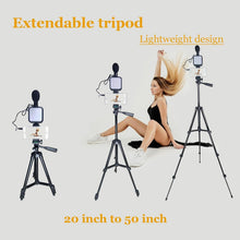 Load image into Gallery viewer, 50-Inch Extendable Tripod Smartphone Vlogging Kit with Lighting &amp; Remote Control