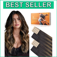 Load image into Gallery viewer, Luxury Human Hair Tape-In Extensions: 18 Inch, Dark to Chestnut, Hypoallergenic