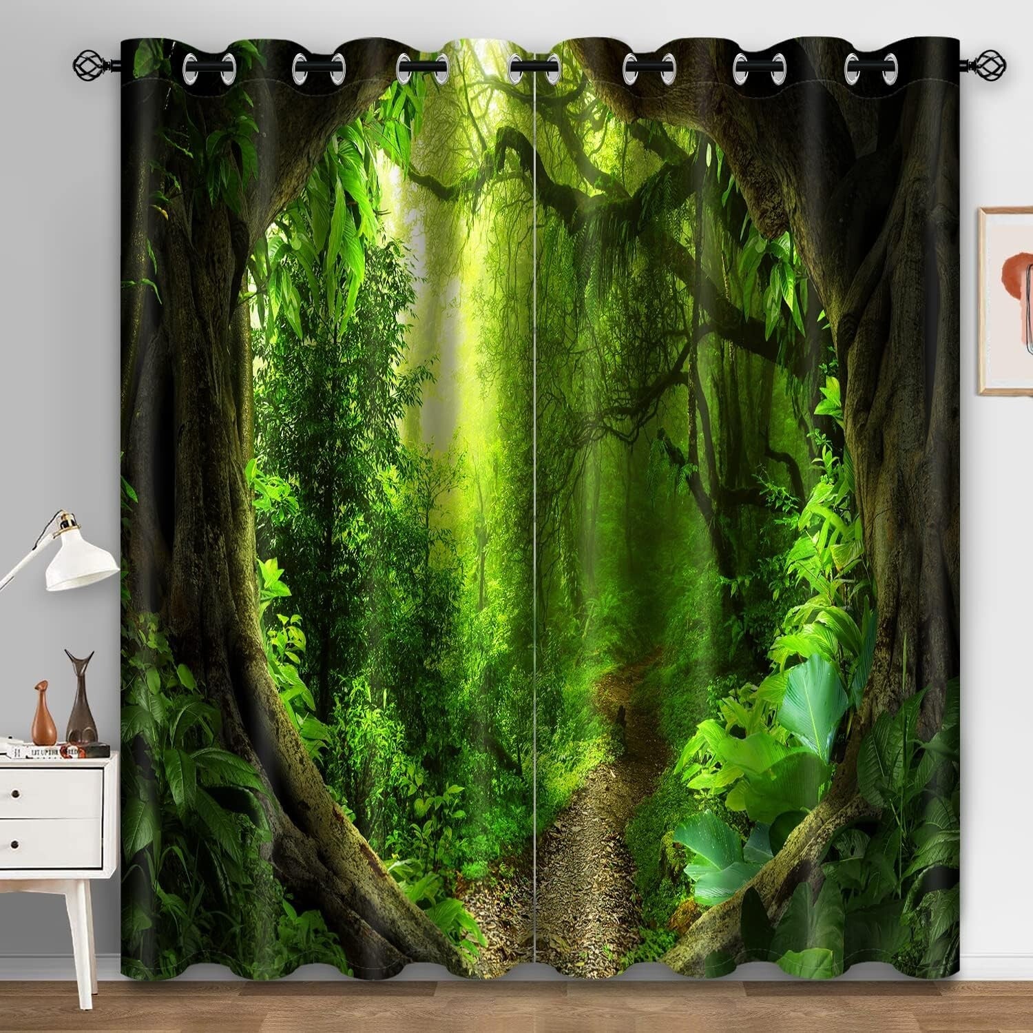 Soft Touch Polyester Blackout Curtains with Forest Design - 2 Panels 52"x84"