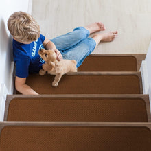 Load image into Gallery viewer, Comfort &amp; Safety: Set of 15 Non-Slip Toffee Brown Carpet Treads - 8" x 27"