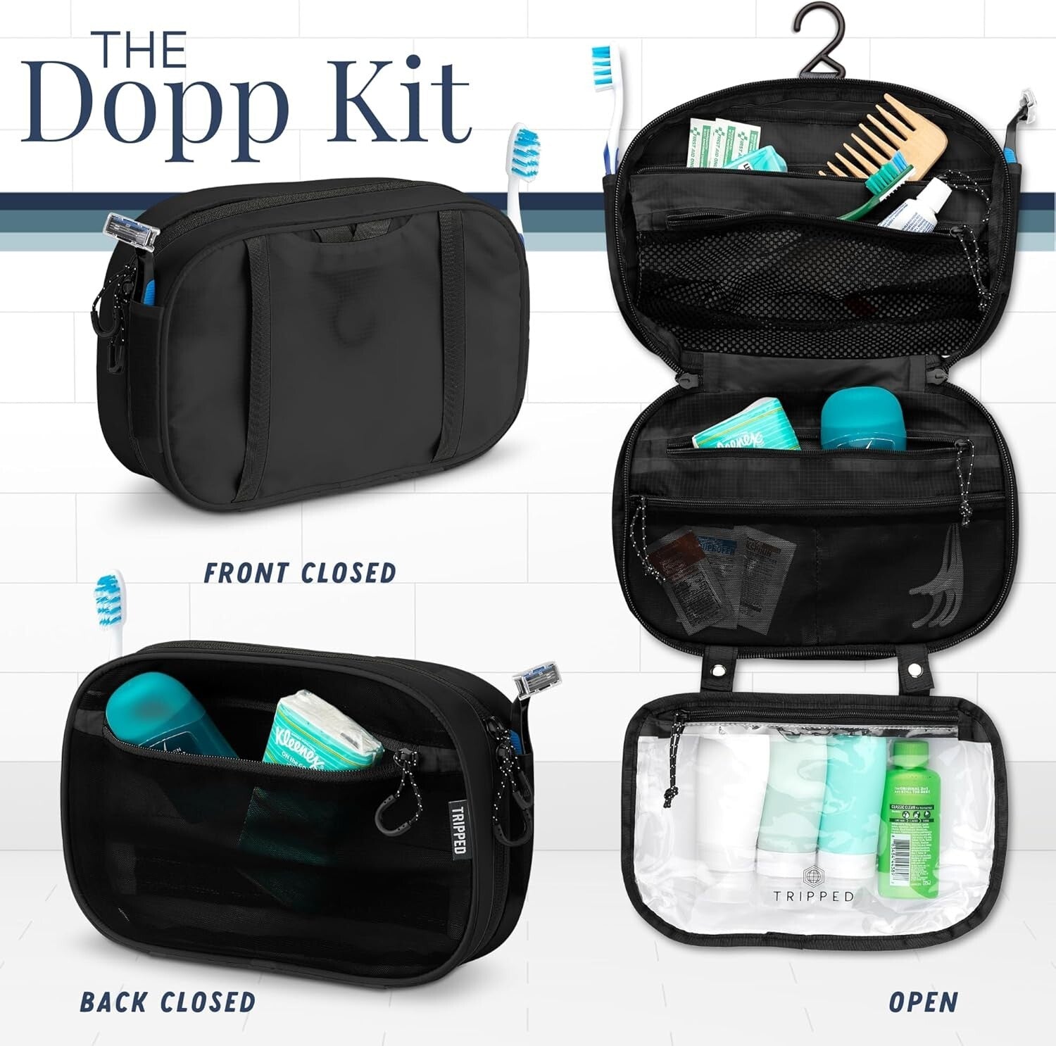 Customizable Hanging Toiletry Bag Set with Clear TSA Bags - Perfect for Travel